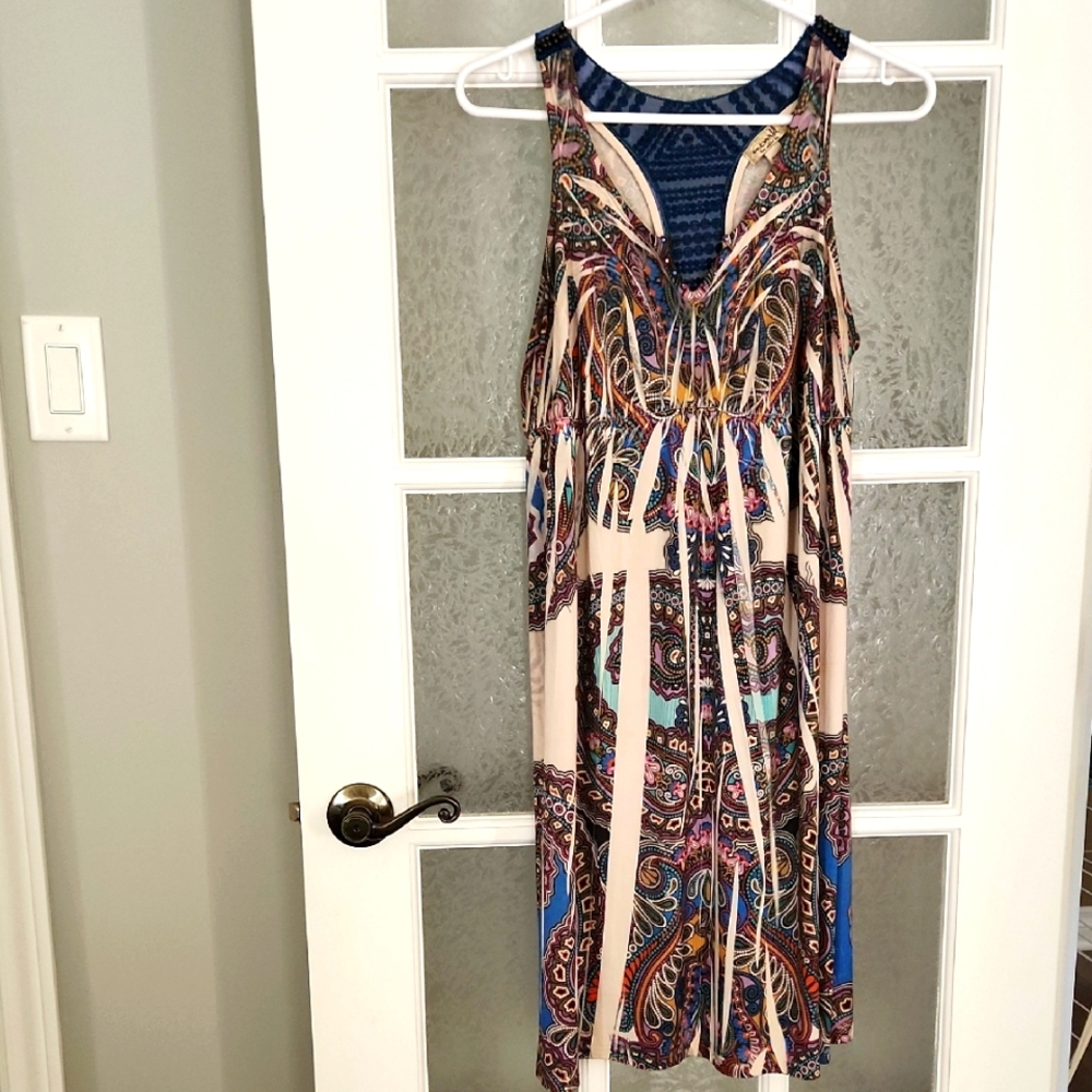 ONE WORLD Colorful Patterned Flowy Dress / Made In Mexico
